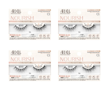 Four boxes of Ardell Nourish false eyelashes on a white background