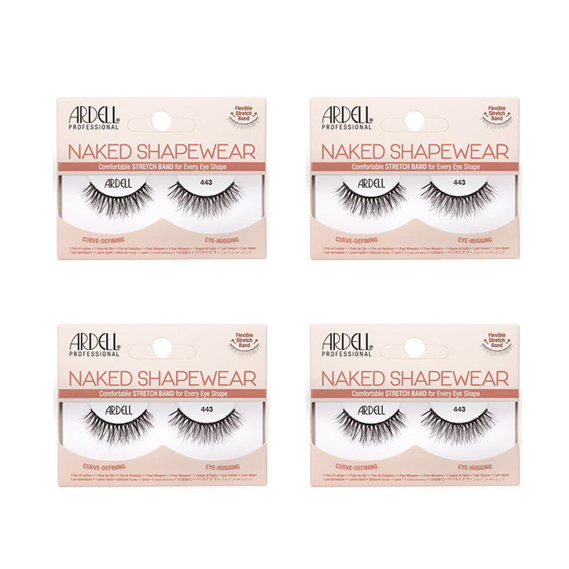 Four packages of Ardell Naked Shapewear false eyelashes on a white background