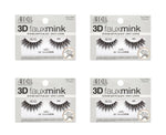 Four packages of Ardell 3D faux mink false eyelashes on a white background