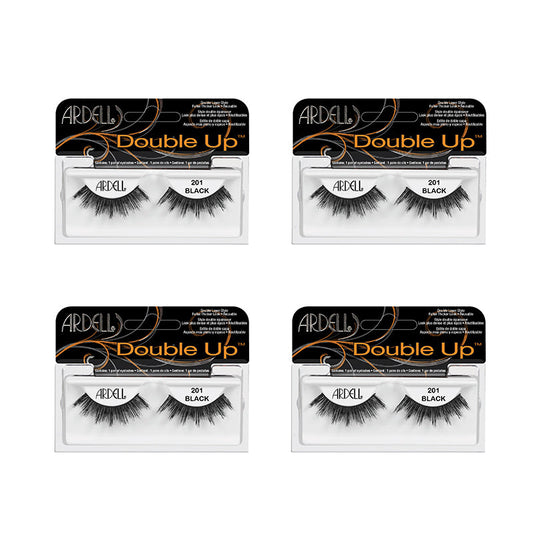 Four packages of Ardell Double Up false eyelashes on a white background