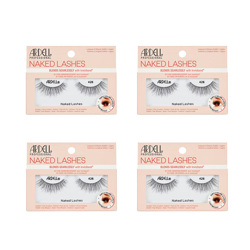 Four packages of Ardell Naked Lashes on a white background