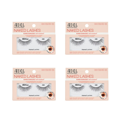 Four packages of Ardell Naked Lashes on a white background