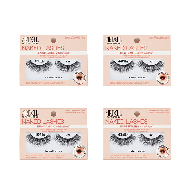 Four packages of Ardell Naked Lashes on a white background