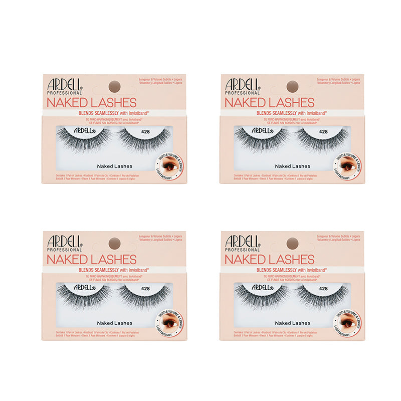 Four packages of Ardell Naked Lashes on a white background