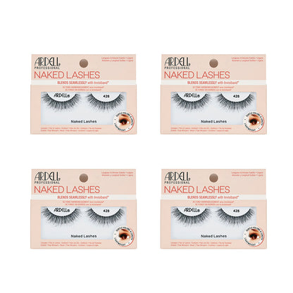 Four packages of Ardell Naked Lashes on a white background
