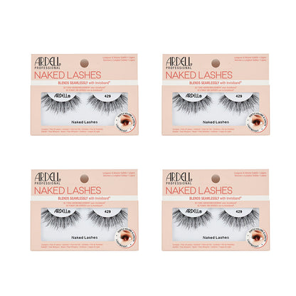 Four packages of Ardell Naked Lashes on a white background