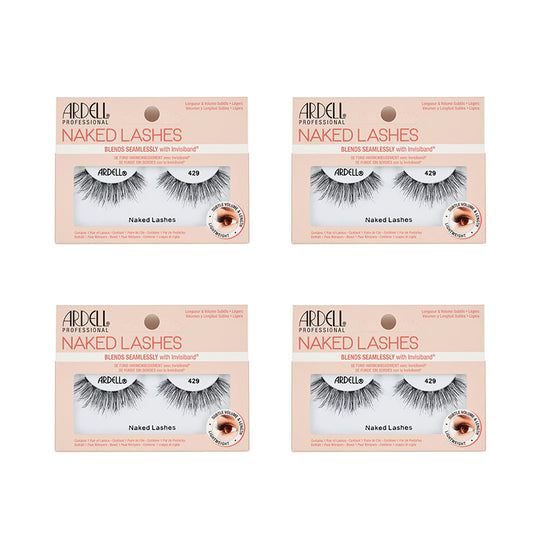 Four packages of Ardell Naked Lashes on a white background