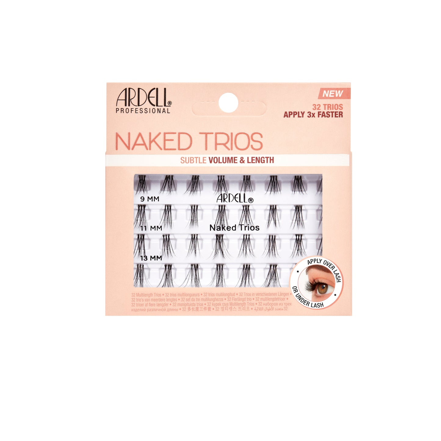 Ardell Naked Trios lash pack with 32 trio lashes in 9mm, 11mm, and 13mm for fast and easy application