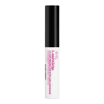 LashGrip Clear Brush-On Adhesive with Biotin & Rosewater, latex-free formula in precision applicator tube.