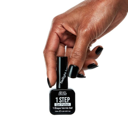 Model hand wearing Ardell Twilight Luxuria gel polish, showcasing elegant glossy deep-toned nail color.