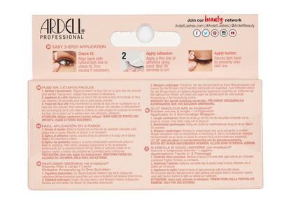 Back of Ardell Naked Lash 425 false lashes retail packaging with instructions in different languages