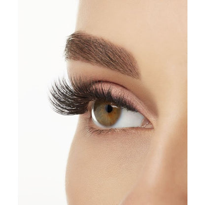Side profile of Ardell 860 lashes applied, demonstrating dramatic length and lift.